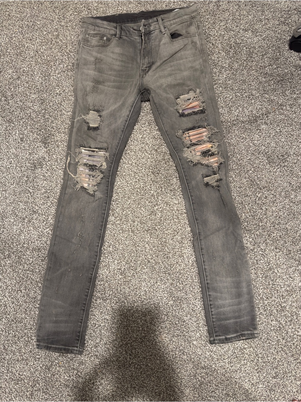 MNML Men’s Distressed Grey Ripped Skinny Jeans